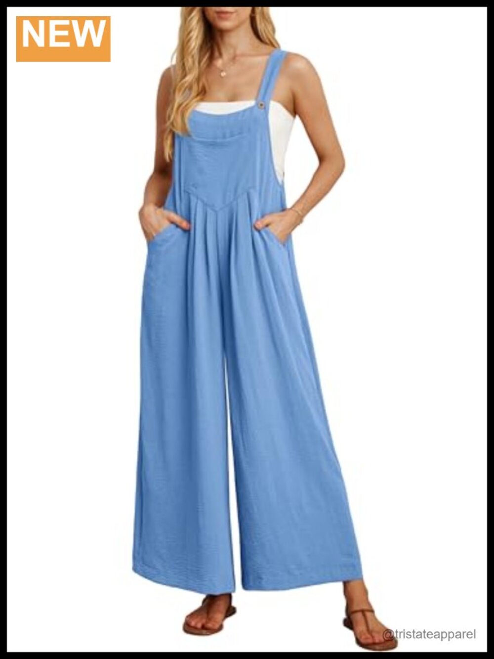 Wide Leg Jumpsuit Overalls Loose Sleeveless Pockets